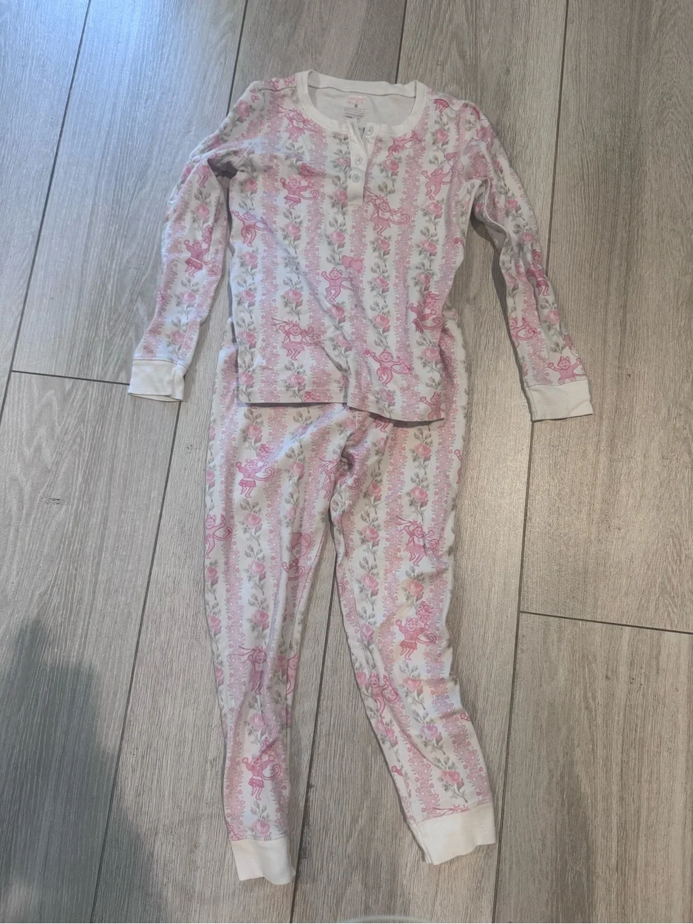 Roller Rabbit Pink and White Floral Thermal Pajama Set